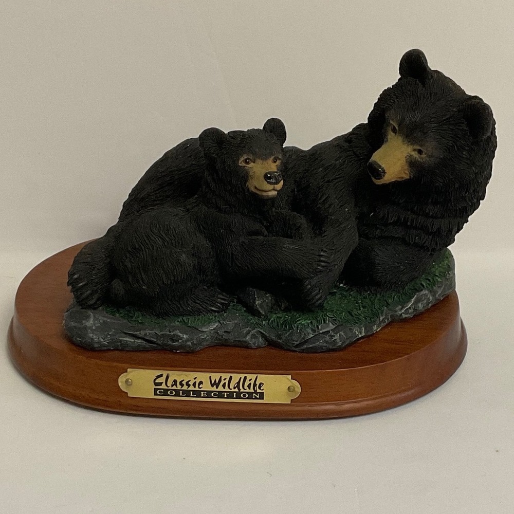 Classic Wildlife Collection Black Bear Cub Figurine Small Black Wood Base